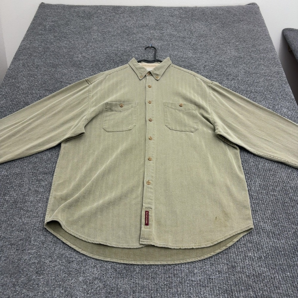 The Territory Ahead Shirt Mens XXL Green Cotton Herringbone Button Up Casual